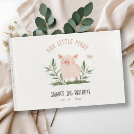 Libro De Visitas Cute Little Farm Pig Butterfly Kids Cumpleaños