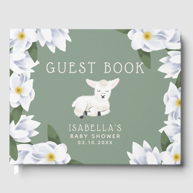 Libro De Visitas Cute Little Lamb Floral Baby Shower (Anverso)