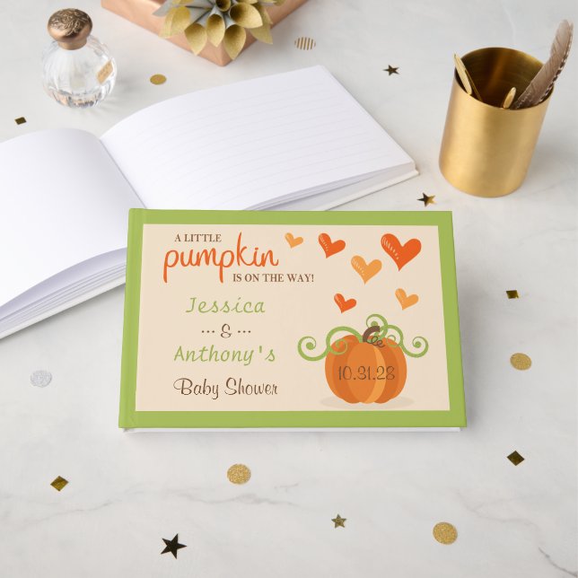 Libro De Visitas Cute Little Pumpkin Baby Shower (Anverso Abierto)