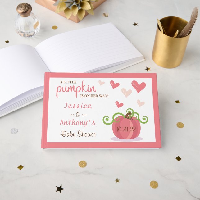Libro De Visitas Cute Little Pumpkin Baby Shower (Anverso Abierto)