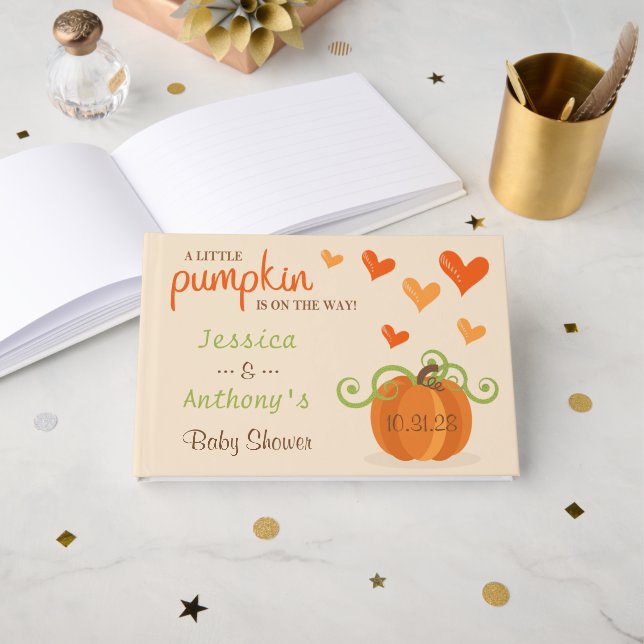 Libro De Visitas Cute Little Pumpkin Baby Shower (Anverso Abierto)