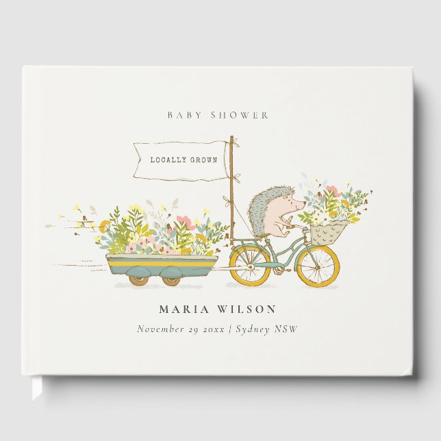 Libro De Visitas Cute local Hedgehog Flora Bike Baby Shower (Anverso)