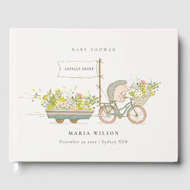Libro De Visitas Cute local Hedgehog Flora Bike Baby Shower (Anverso)