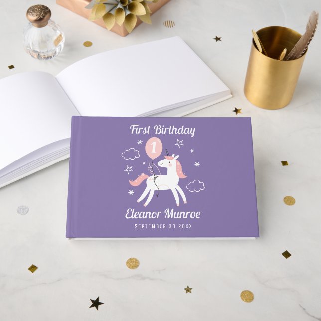 Libro De Visitas Cute Magical Unicornio Birday Party Guest Book (Anverso Abierto)