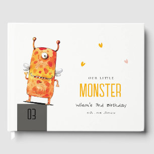 Libro De Visitas Cute Naranja Amarillo Monstruo Oído Niños Cumpleañ