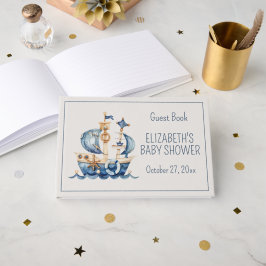 Libro De Visitas Cute Nautical Blue Sailing Ship Baby Shower
