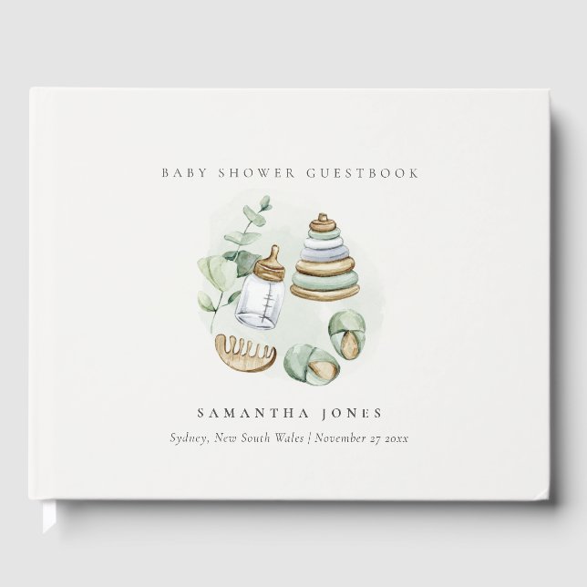 Libro De Visitas Cute Nursery Essential Leafy Green Baby Shower (Anverso)