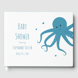 Libro De Visitas Cute Octopus Personalizado Heart Blue Baby Shower
