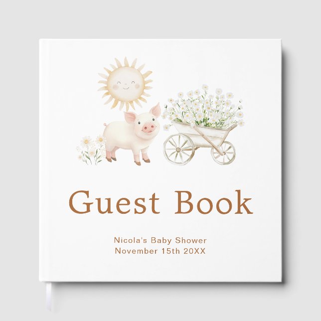 Libro De Visitas Cute Pig Wheelbarrow Baby Shower (Anverso)