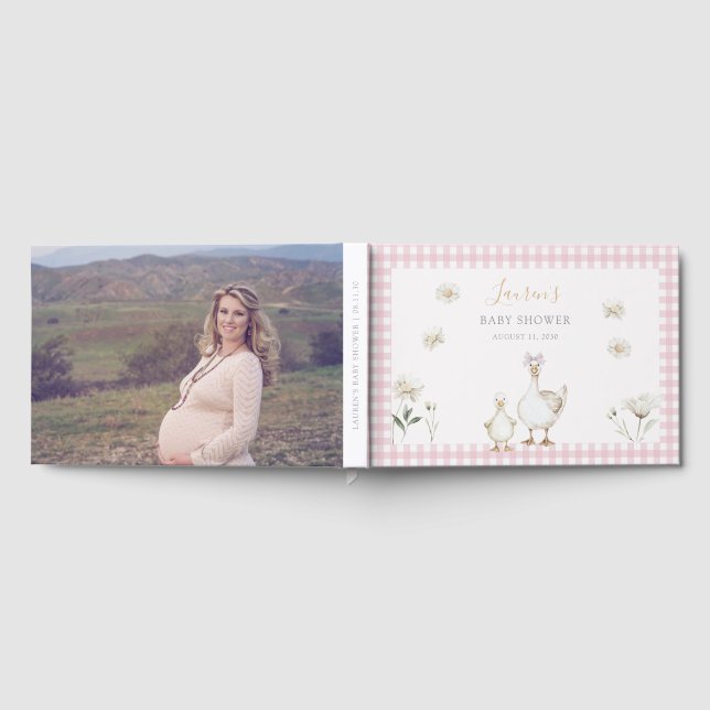 Libro De Visitas Cute Pink Silly Goose Whimsical Photo Baby Shower (Lleno)