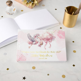 Libro De Visitas Cute Pink Stork with cloud Baby Girl Shower 