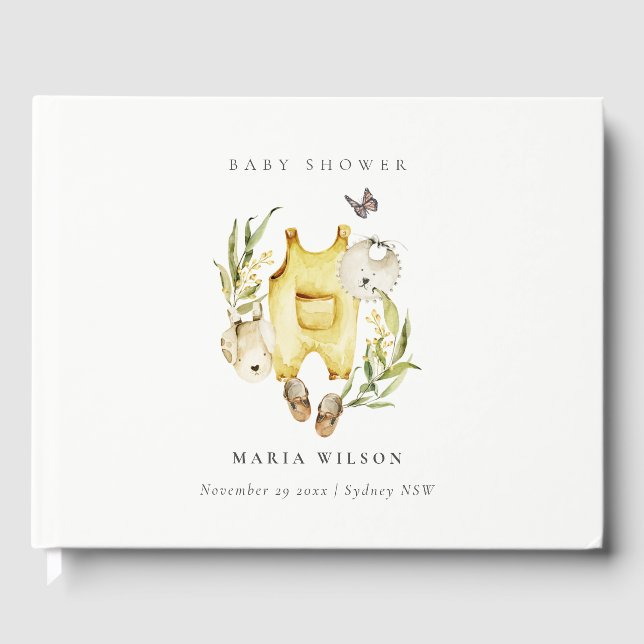 Libro De Visitas Cute Ropa de Foliage de Leafy Amarillo Baby Shower (Anverso)