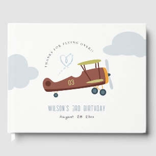 Libro De Visitas Cute Rust Green Blue Biplane Cloud Heart Birthday