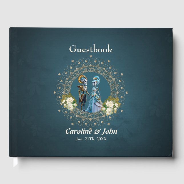 Libro De Visitas Cute Skeleton Boda Pareja Estilo Gótico (Anverso)