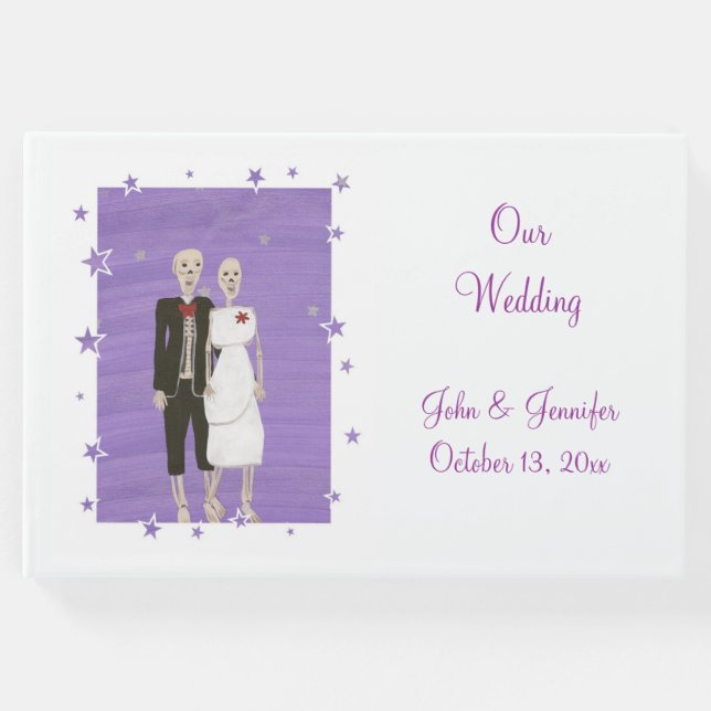 Libro De Visitas Cute Skeleton Couple Halloween Boda Guestbook (Anverso)