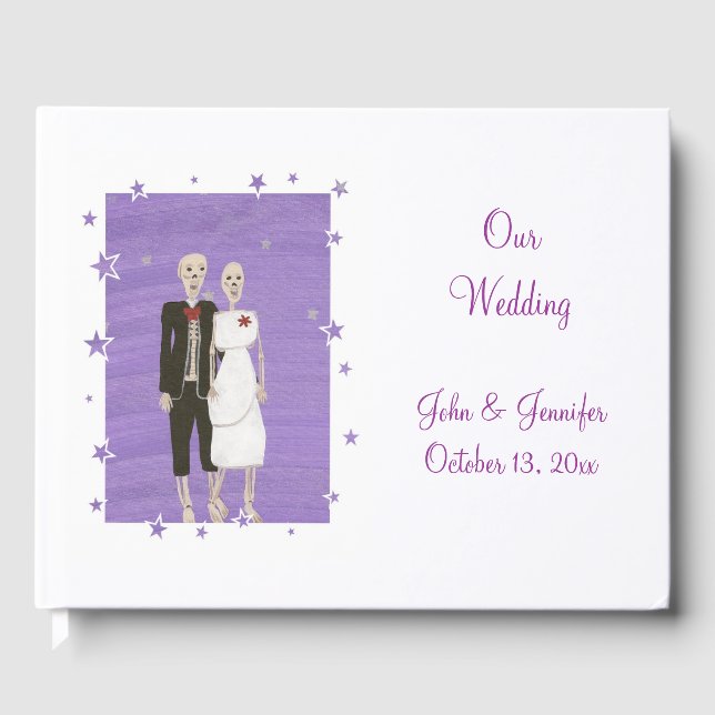 Libro De Visitas Cute Skeleton Couple Halloween Boda Guestbook (Anverso)