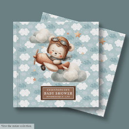 Libro De Visitas Cute Teddy Bear Pilot Baby Shower Guest Book Blue