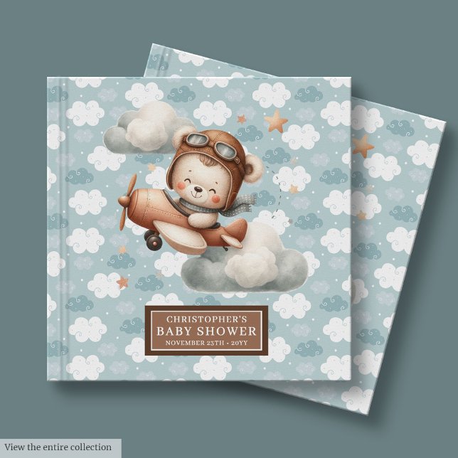 Libro De Visitas Cute Teddy Bear Pilot Baby Shower Guest Book Blue (Cute Teddy Bear Pilot Baby Shower Guest Book Blue)