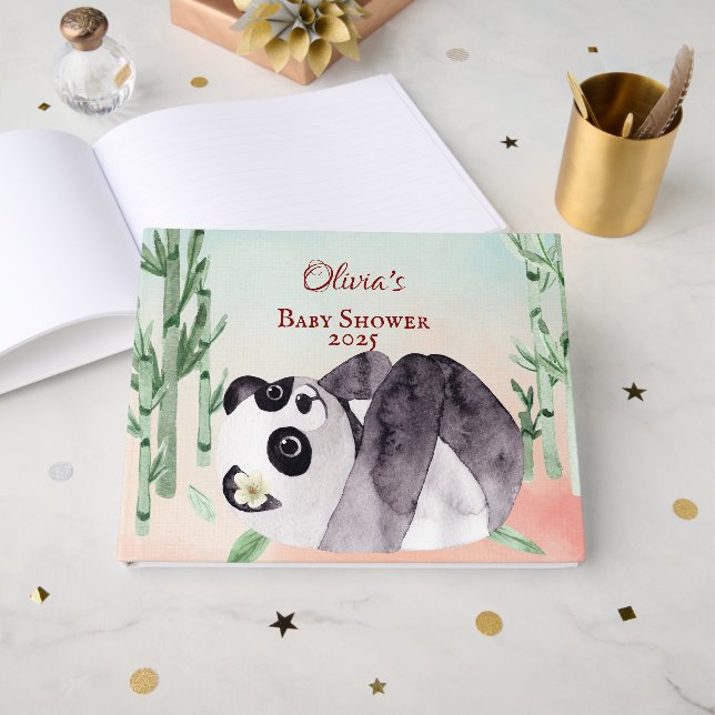 Libro De Visitas Cute Tumbling Panda Baby Shower (Anverso Abierto)