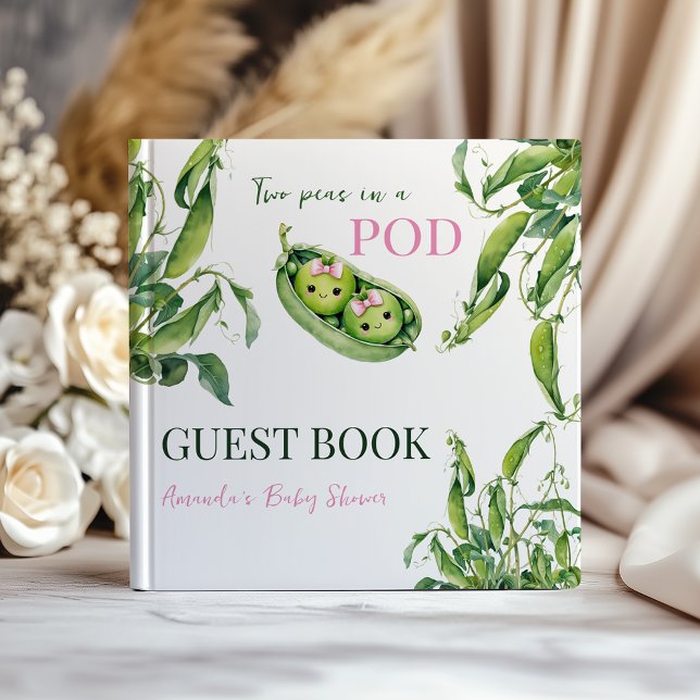 Libro De Visitas Cute Two Peas in A Pod Pink Girl Twins Baby Shower (Subido por el creador)