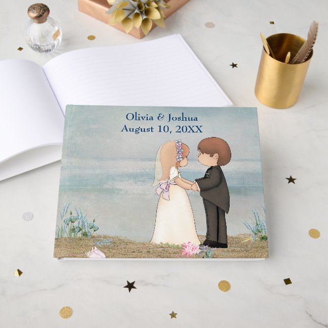 Libro De Visitas Cute Wedding Couple on Beach (Anverso Abierto)