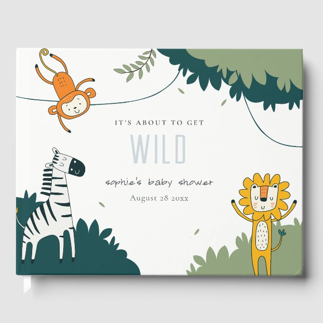 Libro De Visitas Cute Wild Tropical Jungle Animals Baby Shower (Anverso)