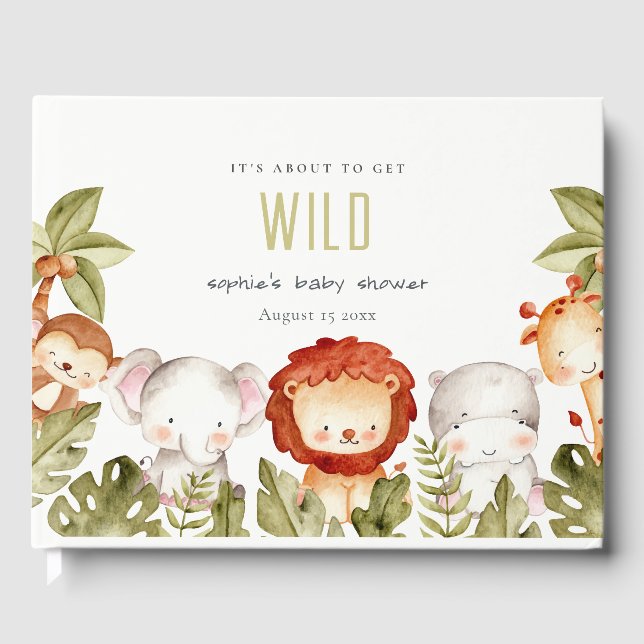Libro De Visitas Cute Wild Tropical Safari Animals Baby Shower (Anverso)