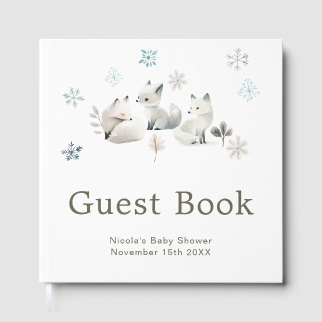 Libro De Visitas Cute Winter Arctic Wolf Baby Shower (Anverso)