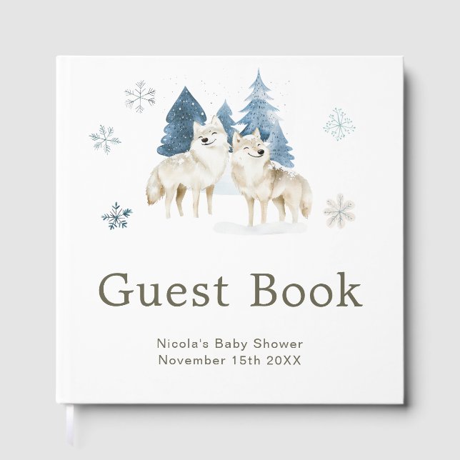 Libro De Visitas Cute Winter Arctic Wolf Baby Shower (Anverso)