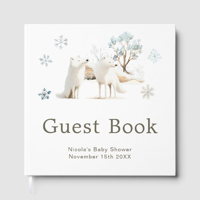 Libro De Visitas Cute Winter Arctic Wolf Baby Shower (Anverso)