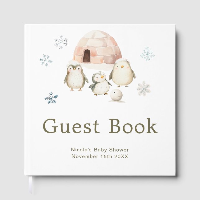 Libro De Visitas Cute Winter Penguins Baby Shower  (Anverso)
