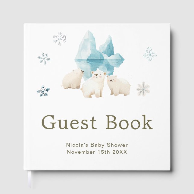 Libro De Visitas Cute Winter Polar Bears Baby Shower (Anverso)