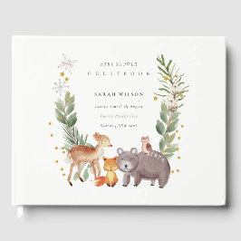 Libro De Visitas Cute Woodland Animal Leafy Wreath Baby Shower