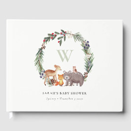 Libro De Visitas Cute Woodland Animal Leafy Wreath Baby Shower