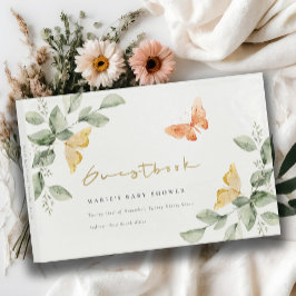 Libro De Visitas Cute Yellow Garden Foliage Butterflies Baby Shower