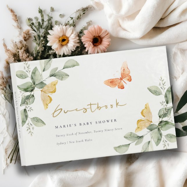 Libro De Visitas Cute Yellow Garden Foliage Butterflies Baby Shower (Subido por el creador)