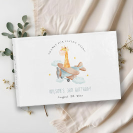 Libro De Visitas Cute Yellow Plane Giraffe Stars Cloud Cumpleaños