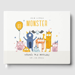 Libro De Visitas Cuto colorido Fiesta amarillo monstruos niños cump