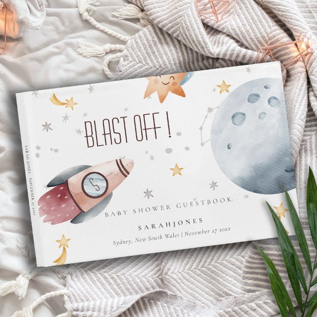 Libro De Visitas Cuto espacio exterior Starry Planet Rocket Baby Sh (Subido por el creador)