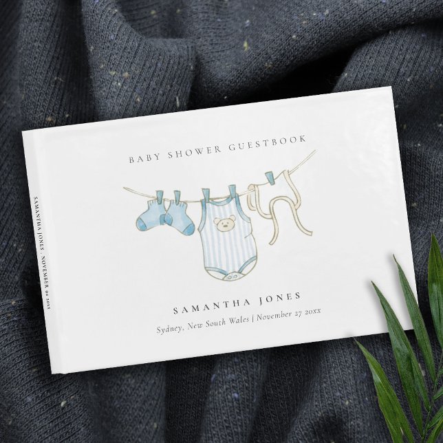 Libro De Visitas Cuto simple Aqua Blue Clothesline Boy Baby Shower (Subido por el creador)