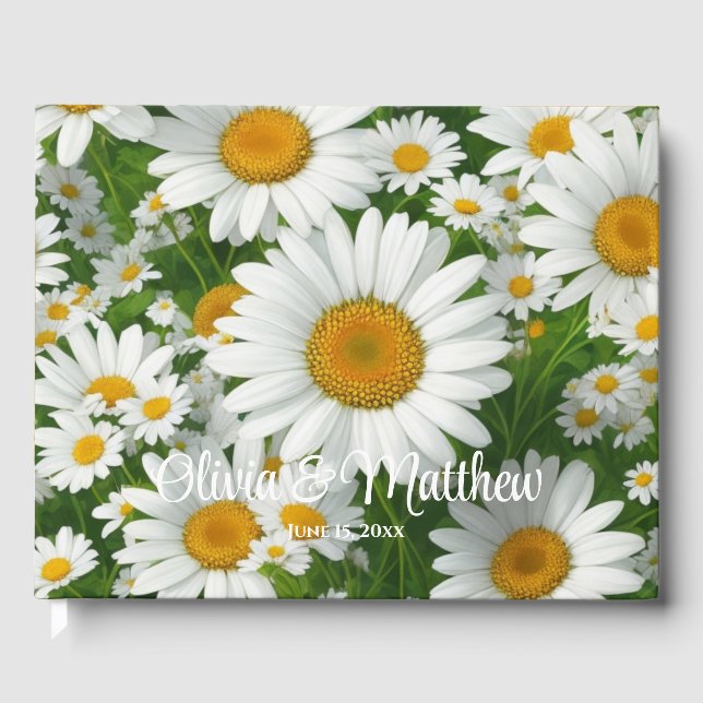 Libro De Visitas Daisies blancos florales de primavera verde (Anverso)