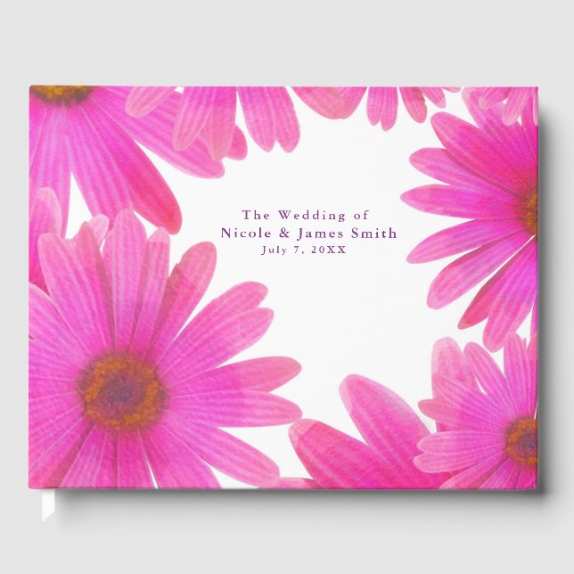 Libro De Visitas Daisies rosados Daisy Floral Elegante Boda de Moda (Anverso)