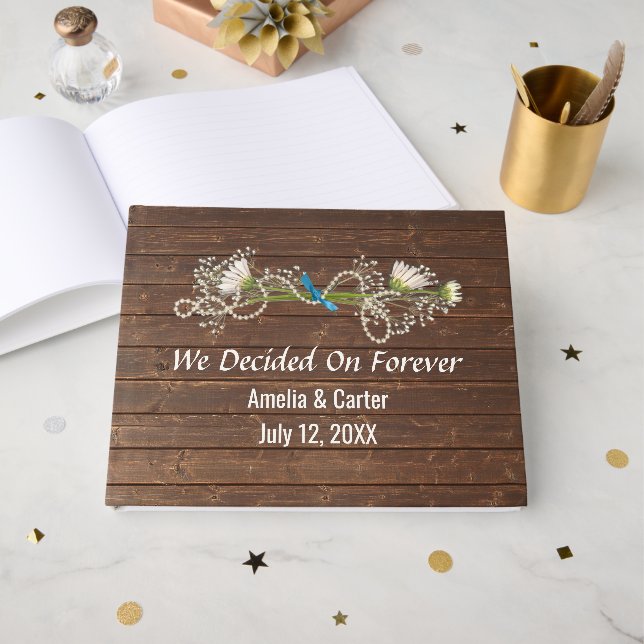 Libro De Visitas Daisy y perlas sobre madera de roble (Anverso Abierto)