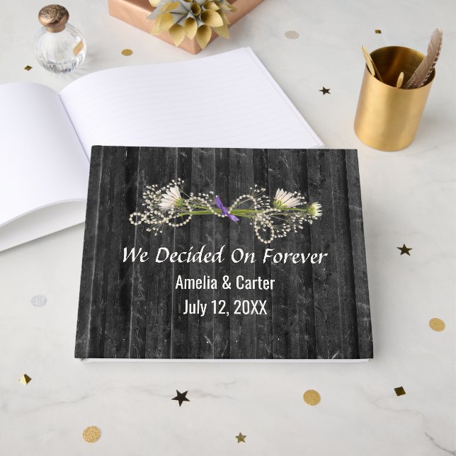 Libro De Visitas Daisy Y Perlas Sobre Madera Negra   (Anverso Abierto)