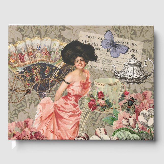 Libro De Visitas Dama de café mujer victoriana rosa vestido rico (Anverso)