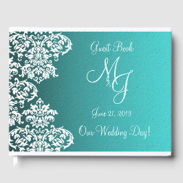 Libro De Visitas Damask Turquoise Boda Guest Book