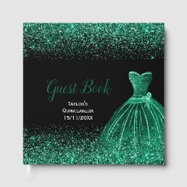 Libro De Visitas Dark Green Dress Faux Glitter Quinceanera