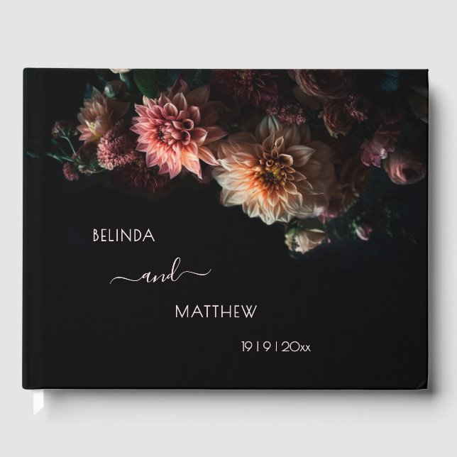Libro De Visitas Dark Moody Chrysanthemum Flowers | Wedding (Anverso)