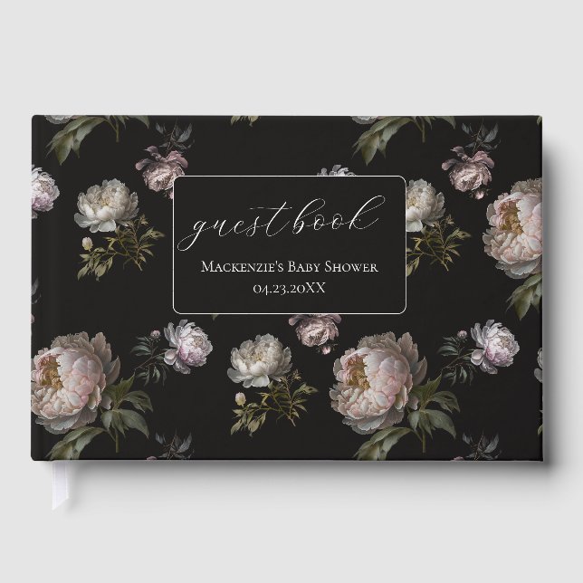 Libro De Visitas Dark Peony Floral Baby Shower Guest Book (Anverso)