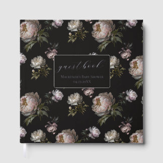 Libro De Visitas Dark Peony Flowers Foil Baby Shower Guestbook